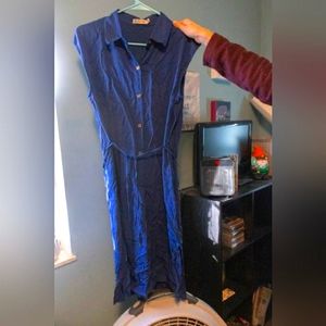 Blue long button up dress
